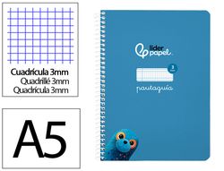 Cuaderno espiral liderpapel A5 pautaguia tapa blanda 40h 75 gr cuadro pautado 3mm color azul