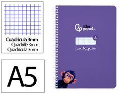 Cuaderno espiral liderpapel A5 pautaguia tapa blanda 40h 75 gr cuadro pautado 3mm color lila