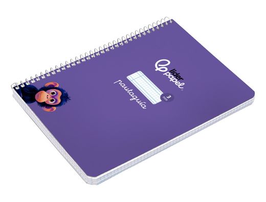 Cuaderno espiral liderpapel A5 pautaguia tapa blanda 40h 75 gr cuadro pautado 3mm color lila