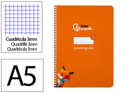 Cuaderno espiral liderpapel A5 pautaguia tapa blanda 40h 75 gr cuadro pautado 3mm color naranja