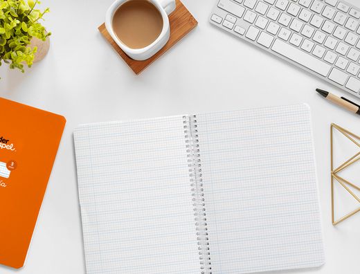 Cuaderno espiral liderpapel A5 pautaguia tapa blanda 40h 75 gr cuadro pautado 3mm color naranja
