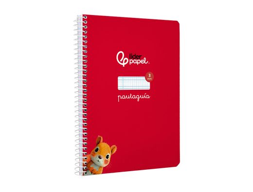 Cuaderno espiral liderpapel A5 pautaguia tapa blanda 40h 75 gr cuadro pautado 3mm color rojo