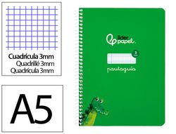 Cuaderno espiral liderpapel A5 pautaguia tapa blanda 40h 75 gr cuadro pautado 3mm color verde