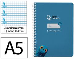 Cuaderno espiral liderpapel A5 pautaguia tapa blanda 40h 75 gr cuadro pautado 4mm color azul