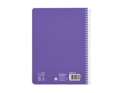 Cuaderno espiral liderpapel A5 pautaguia tapa blanda 40h 75 gr cuadro pautado 4mm color lila