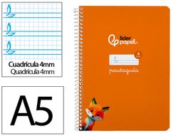 Cuaderno espiral liderpapel A5 pautaguia tapa blanda 40h 75 gr cuadro pautado 4mm color naranja