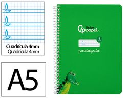 Cuaderno espiral liderpapel A5 pautaguia tapa blanda 40h 75 gr cuadro pautado 4mm color verde