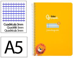 Cuaderno espiral liderpapel A5 pautaguia tapa dura 80h 90 gr cuadro pautado 3mm color amarillo
