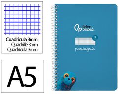 Cuaderno espiral liderpapel A5 pautaguia tapa dura 80h 90 gr cuadro pautado 3mm color azul