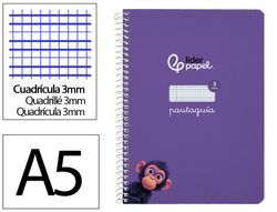 Cuaderno espiral liderpapel A5 pautaguia tapa dura 80h 90 gr cuadro pautado 3mm color lila