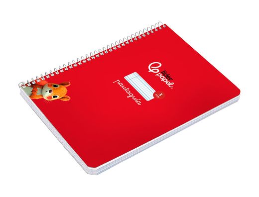 Cuaderno espiral liderpapel A5 pautaguia tapa dura 80h 90 gr cuadro pautado 3mm color rojo