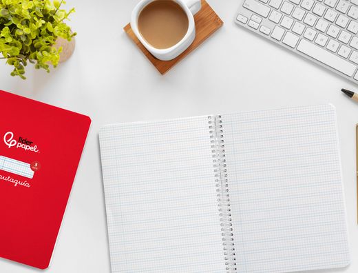 Cuaderno espiral liderpapel A5 pautaguia tapa dura 80h 90 gr cuadro pautado 3mm color rojo