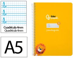 Cuaderno espiral liderpapel A5 pautaguia tapa dura 80h 90 gr cuadro pautado 4mm color amarillo