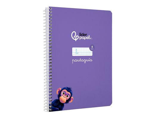 Cuaderno espiral liderpapel A5 pautaguia tapa dura 80h 90 gr cuadro pautado 4mm color lila