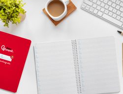 Cuaderno espiral liderpapel A5 pautaguia tapa dura 80h 90 gr cuadro pautado 4mm color rojo