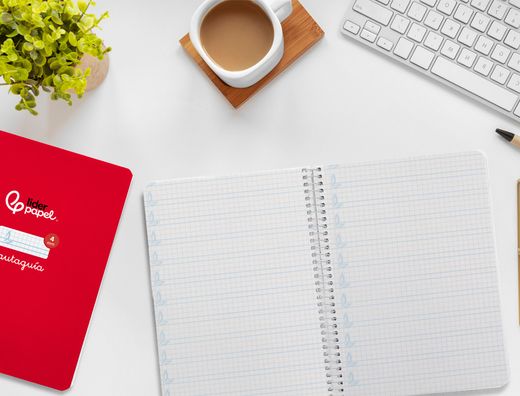 Cuaderno espiral liderpapel A5 pautaguia tapa dura 80h 90 gr cuadro pautado 4mm color rojo