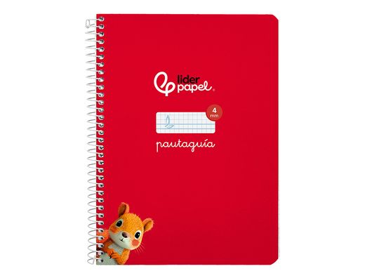Cuaderno espiral liderpapel A5 pautaguia tapa dura 80h 90 gr cuadro pautado 4mm color rojo
