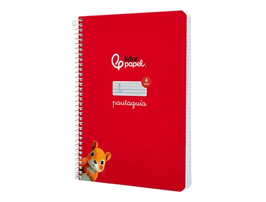 Cuaderno espiral liderpapel A5 pautaguia tapa dura 80h 90 gr cuadro pautado 4mm color rojo