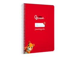 Cuaderno espiral liderpapel A5 pautaguia tapa dura 80h 90 gr cuadro pautado 4mm color rojo