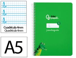 Cuaderno espiral liderpapel A5 pautaguia tapa dura 80h 90 gr cuadro pautado 4mm color verde