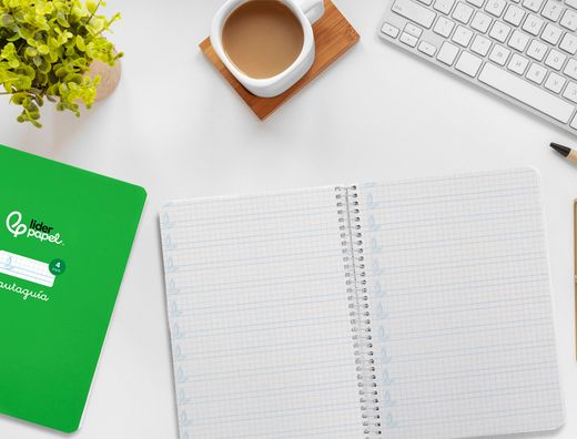 Cuaderno espiral liderpapel A5 pautaguia tapa dura 80h 90 gr cuadro pautado 4mm color verde