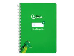 Cuaderno espiral liderpapel A5 pautaguia tapa dura 80h 90 gr cuadro pautado 4mm color verde
