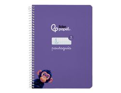 Cuaderno espiral liderpapel A5 pautaguia tapa dura 80h 90 gr cuadro pautado 5mm color lila