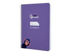 Cuaderno espiral liderpapel A5 pautaguia tapa dura 80h 90 gr cuadro pautado 5mm color lila