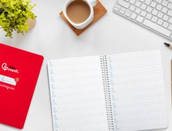 Cuaderno espiral liderpapel A5 pautaguia tapa dura 80h 90 gr cuadro pautado 5mm color rojo