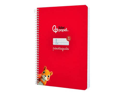 Cuaderno espiral liderpapel A5 pautaguia tapa dura 80h 90 gr cuadro pautado 5mm color rojo