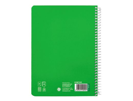 Cuaderno espiral liderpapel A5 pautaguia tapa dura 80h 90 gr cuadro pautado 5mm color verde