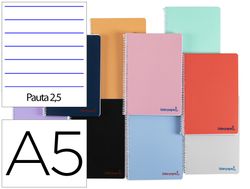 Cuaderno espiral liderpapel a5 wonder tapa plastico 80h 90g pauta estrecha 2,5mm con margen colores surtidos