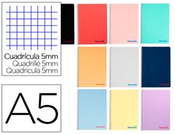 Cuaderno espiral liderpapel a5 wonder tapa plastico 80h 90gr cuadro 5mm con margen colores surtidos