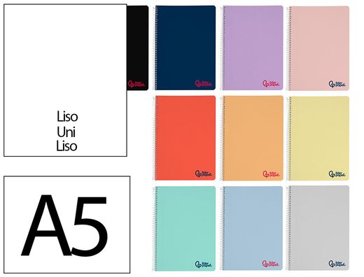 Cuaderno espiral liderpapel A5 wonder tapa plastico 80h 90gr liso colores surtidos