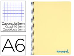 Cuaderno espiral liderpapel A6 micro wonder tapa plastico 120h 90 gr cuadro 5mm 4 bandas color amarillo
