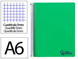 Cuaderno espiral liderpapel a6 micro wonder tapa plastico 120h 90gr cuadro 5mm 4 bandas color verde oscuro