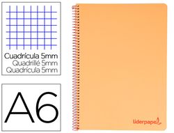 Cuaderno espiral liderpapel a6 micro wonder tapa plastico 120h 90 gr cuadro 5mm 4 bandas color naranja