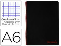 Cuaderno espiral liderpapel a6 micro wonder tapa plastico 120h 90 gr cuadro 5mm 4 bandas color negro