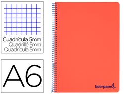 Cuaderno espiral liderpapel a6 micro wonder tapa plastico 120h 90 gr cuadro 5mm 4 bandas color rojo