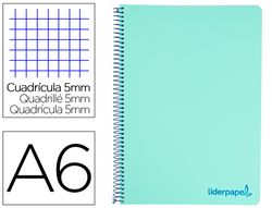 Cuaderno espiral liderpapel a6 micro wonder tapa plastico 120h 90 gr cuadro 5mm 4 bandas color verde