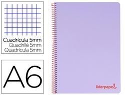 Cuaderno espiral liderpapel a6 micro wonder tapa plastico 120h 90 gr cuadro 5mm 4 bandas color violeta