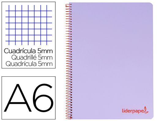Cuaderno espiral liderpapel a6 micro wonder tapa plastico 120h 90 gr cuadro 5mm 4 bandas color violeta