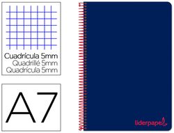 Cuaderno espiral liderpapel a7 micro wonder tapa plastico 100h 90 gr cuadro 5mm 4 bandas color azul marino