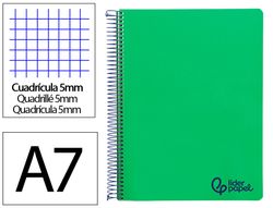 Cuaderno espiral liderpapel a7 micro wonder tapa plastico 100h 90gr cuadro 5mm 4 bandas color verde oscuro