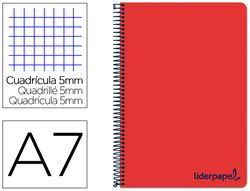 Cuaderno espiral liderpapel a7 micro wonder tapa plastico 100h 90 gr cuadro 5mm 4 bandas color rojo
