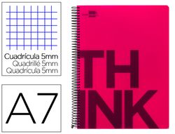 Cuaderno espiral liderpapel a7 micro wonder tapa plastico 100h 90 gr cuadro 5mm 4 bandas color rosa