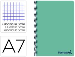 Cuaderno espiral liderpapel a7 micro wonder tapa plastico 100h 90 gr cuadro 5mm 4 bandas color verde