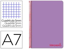 Cuaderno espiral liderpapel a7 micro wonder tapa plastico 100h 90 gr cuadro 5mm 4 bandas color violeta