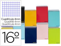 Cuaderno espiral liderpapel bolsillo dieciseavo apaisado smart tapa blanda 80h 60gr cuadro 4mm colores surtidos