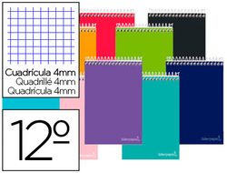 Cuaderno espiral liderpapel bolsillo doceavo apaisado smart tapa blanda 80h 60gr cuadro 4mm colores surtidos